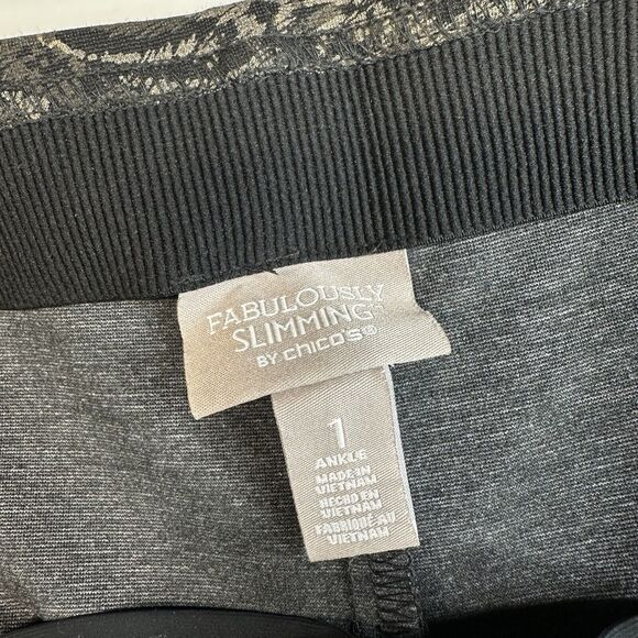 Chicos Ponte Knit Slim Ankle Pant 1 (US 8/Med) Tan Floral Shimmer Slimming EUC - Picture 5 of 9